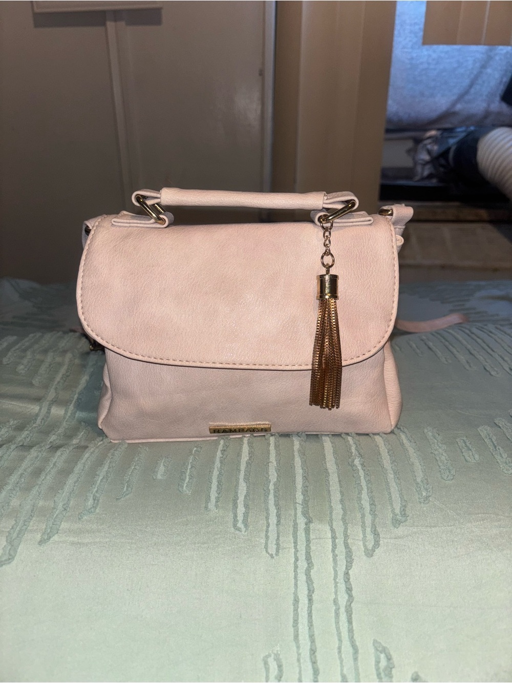 Light Grey Top-Handle Satchel with Tassel